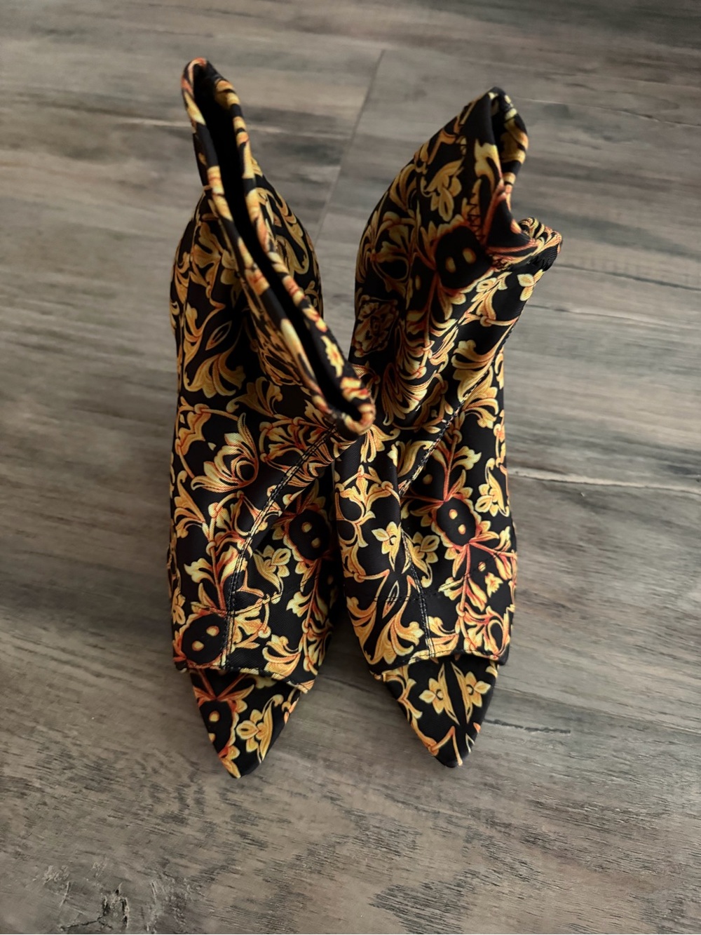 Charlotte Russe Black Floral Pointed Toe Ankle Boots